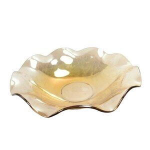 Vintage Jeannette Glass 11" Louisa Floragold Iridescent Ruffled Bowl Carnival